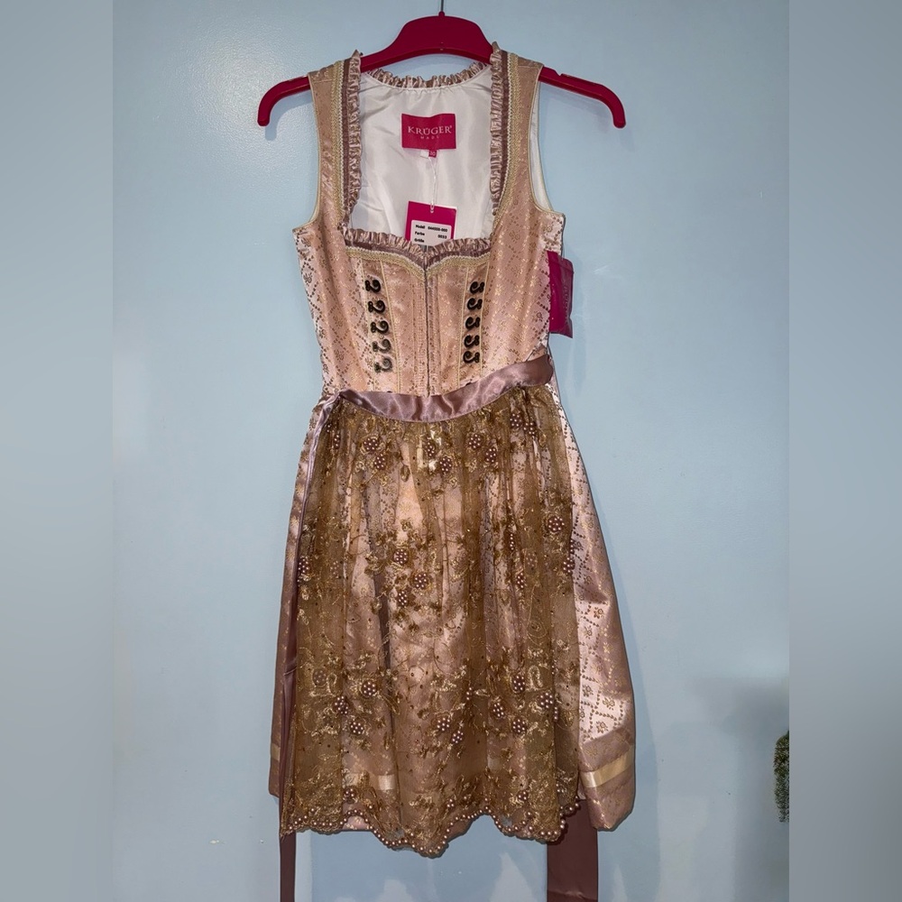 Kruger Pink and Gold Dirndl with Elegant Alpine Design